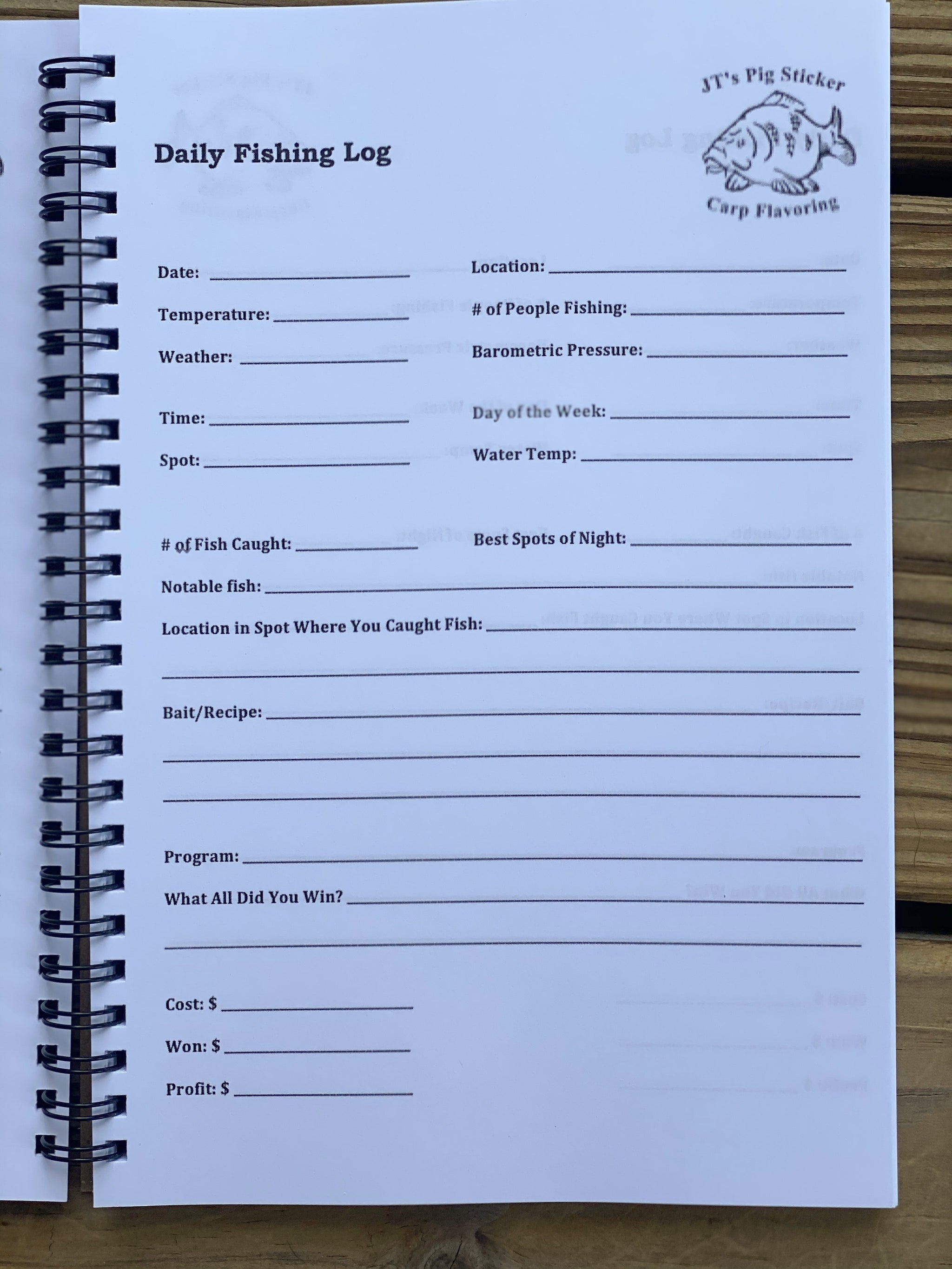Carp Fishing Log Book – JT's Pig Sticker Carp Flavoring